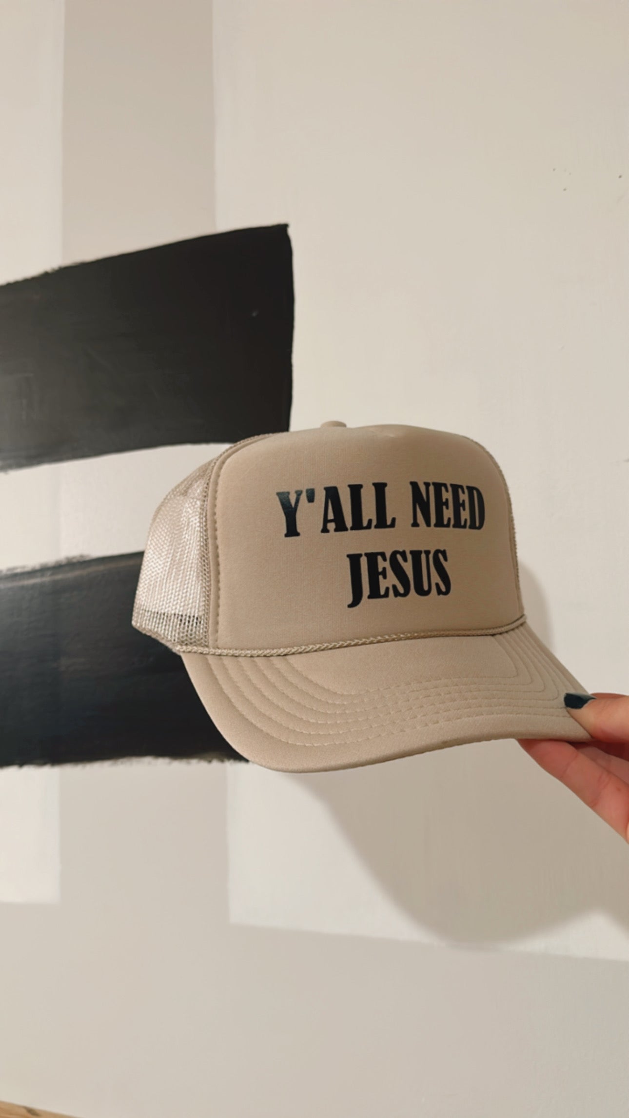 Khaki Y’all Need Jesus Trucker Hat