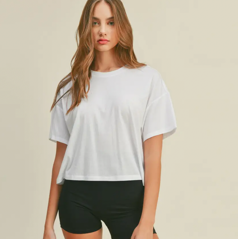 White Jersey Knit Oversized Crop Top