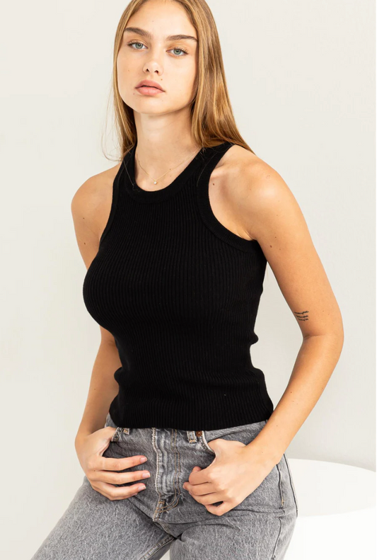 Black Stay Easy Ribbed Tank