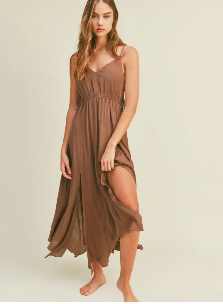Chestnut Side Laced Maxi Dress