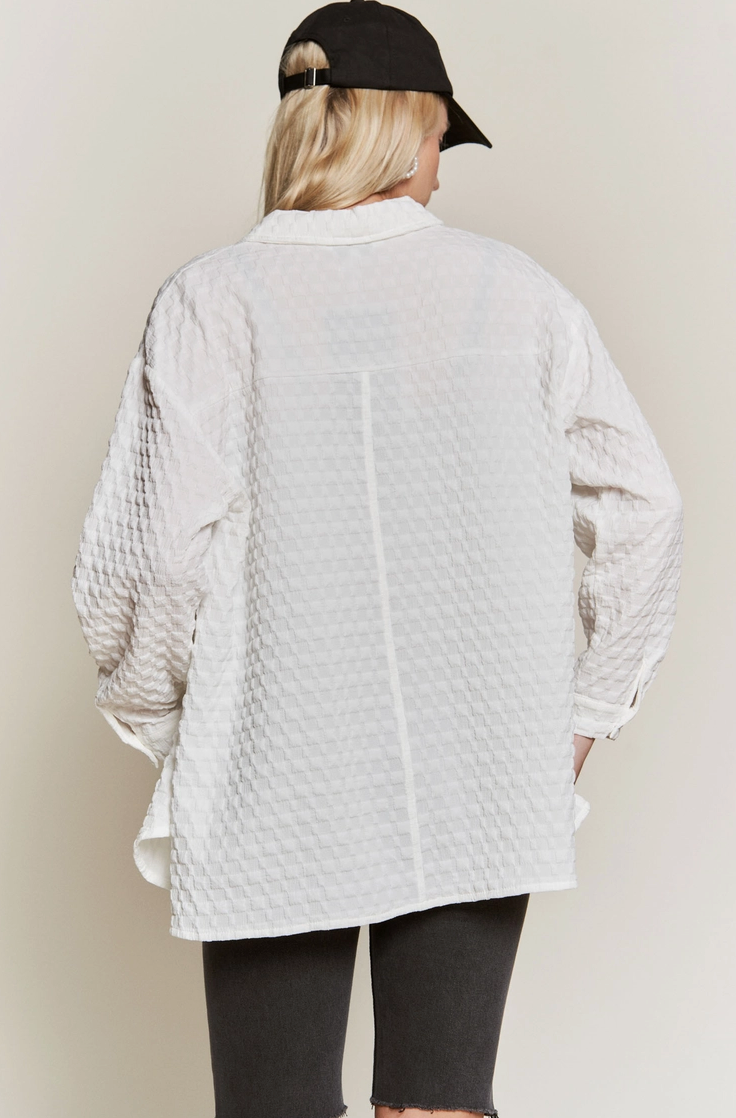 White Checkered Textured Button Down Shirt
