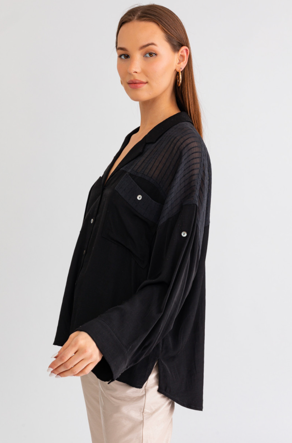 Black Oversized Detailed Button Down