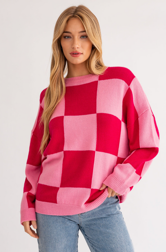 Pink/Magenta Checkered Oversized Sweater