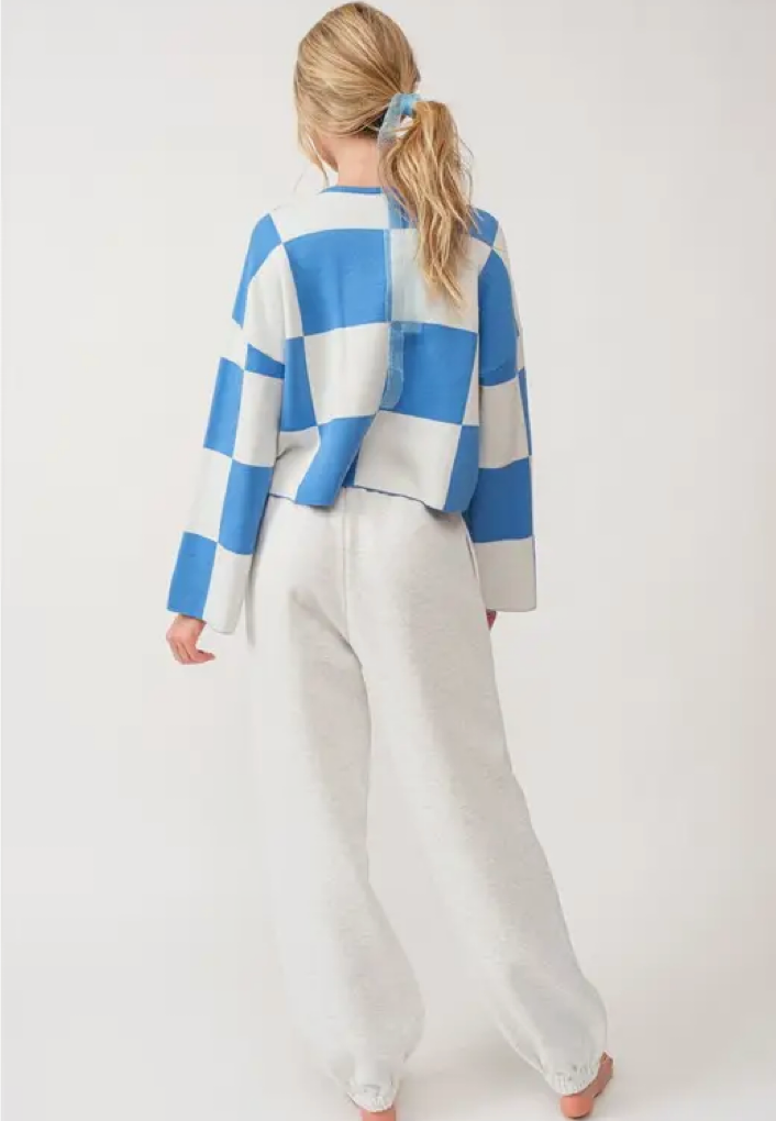 Sarah Blue Checkered Sweater