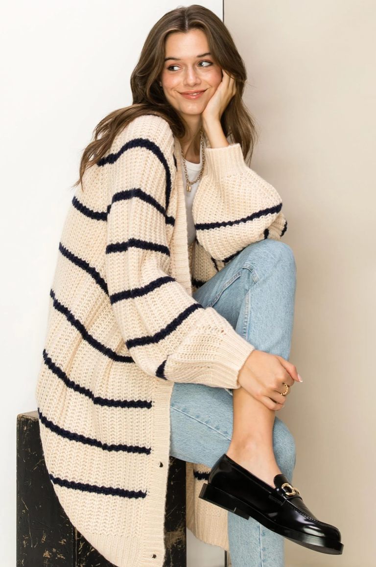 Made For Style Oversized Striped Cardigan