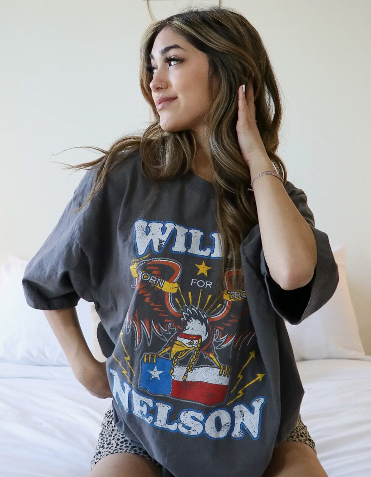 Willie Nelson Born For Trouble Oversized Graphic Tee