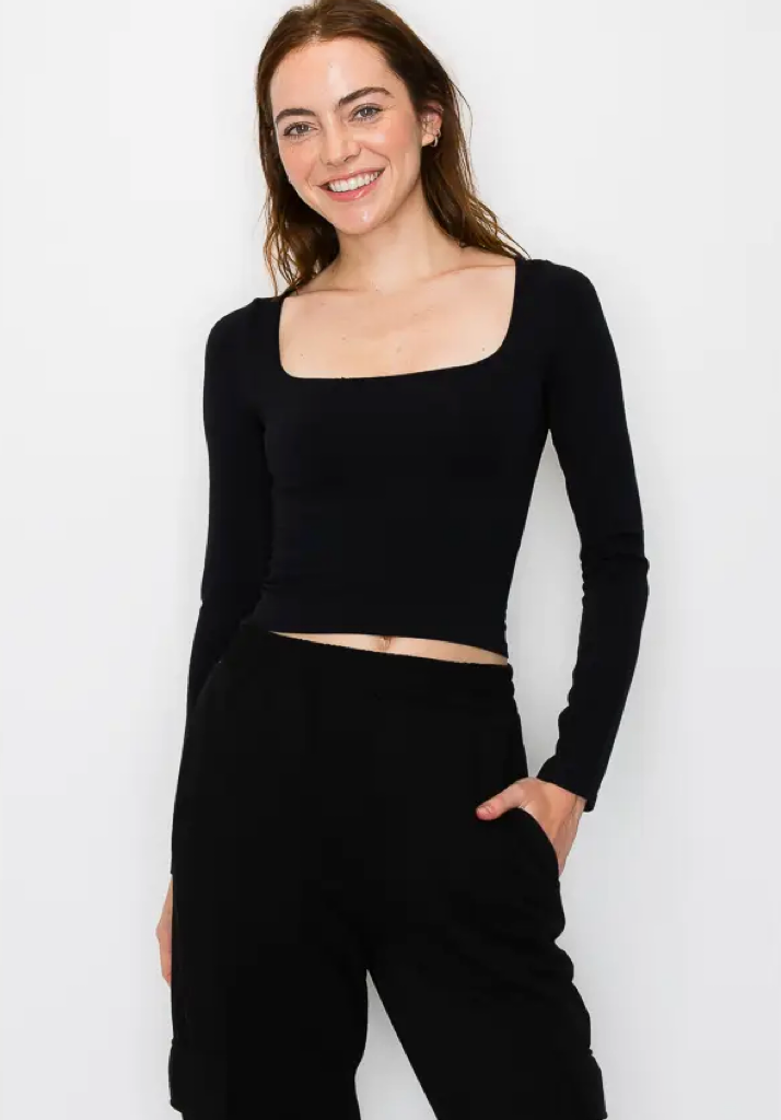 Black Semi Crop Seamless Long Sleeve