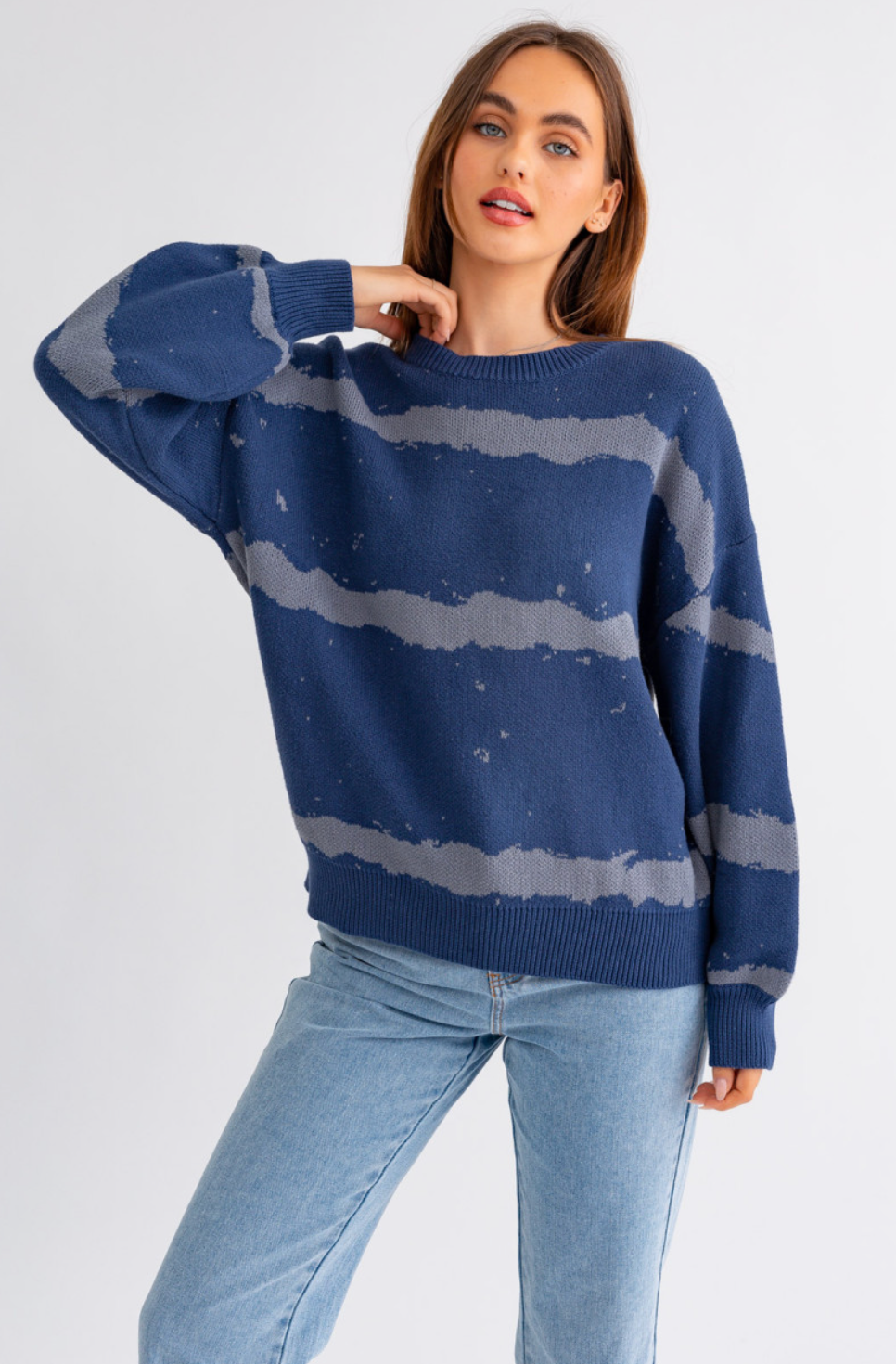 Navy Bleached Striped Sweater