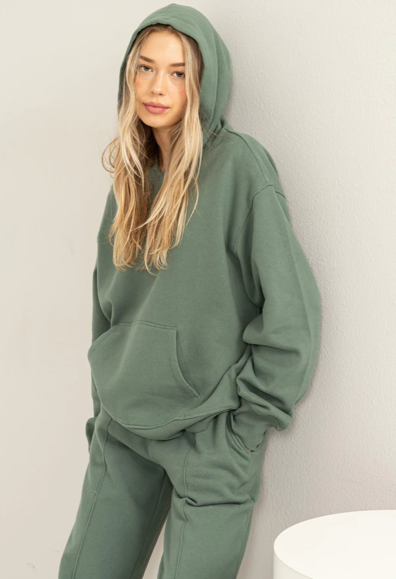 Gray Green Basically Yours Drop Shoulder Hoodie