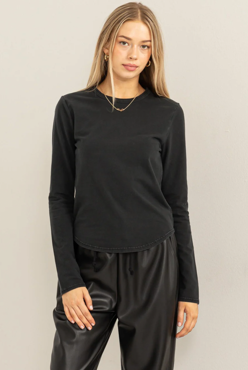 Simple Babe Long Sleeve Round Hem Top -  3 colors