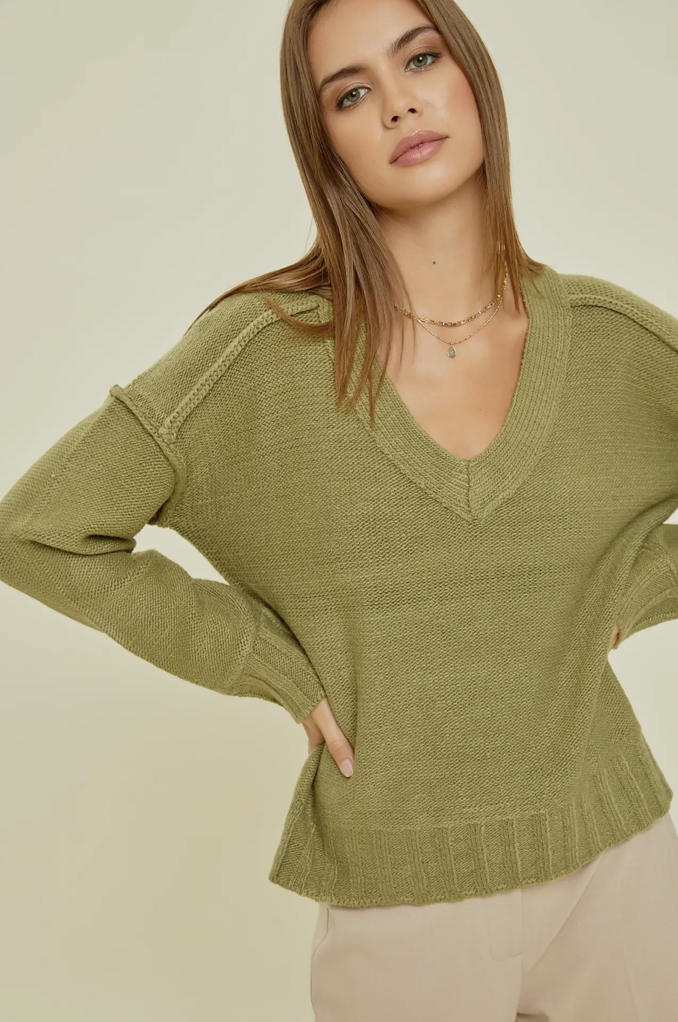Olive Be Cool V-Neck Sweater