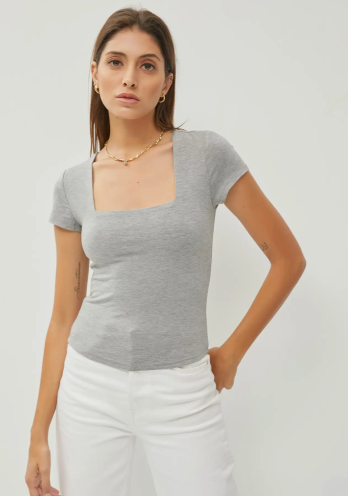 Grey Square Neck Knit tee