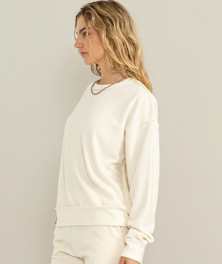 Cream Fashion Icon Reverse Seam Sweatshirt