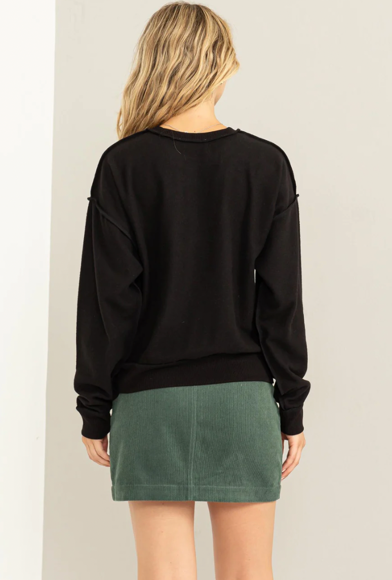 Black Fashion Icon Reverse Seam Sweatshirt