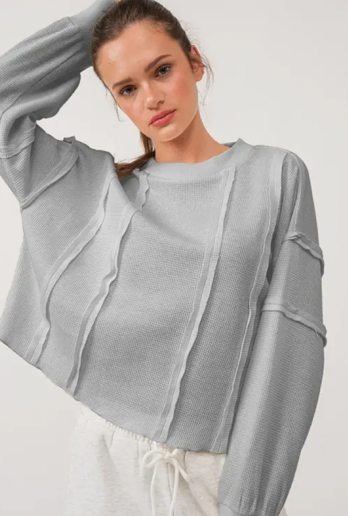Rylee Seam Detailed Waffle Knit Top