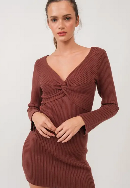 Elliana Front Twist Knit Mini Dress