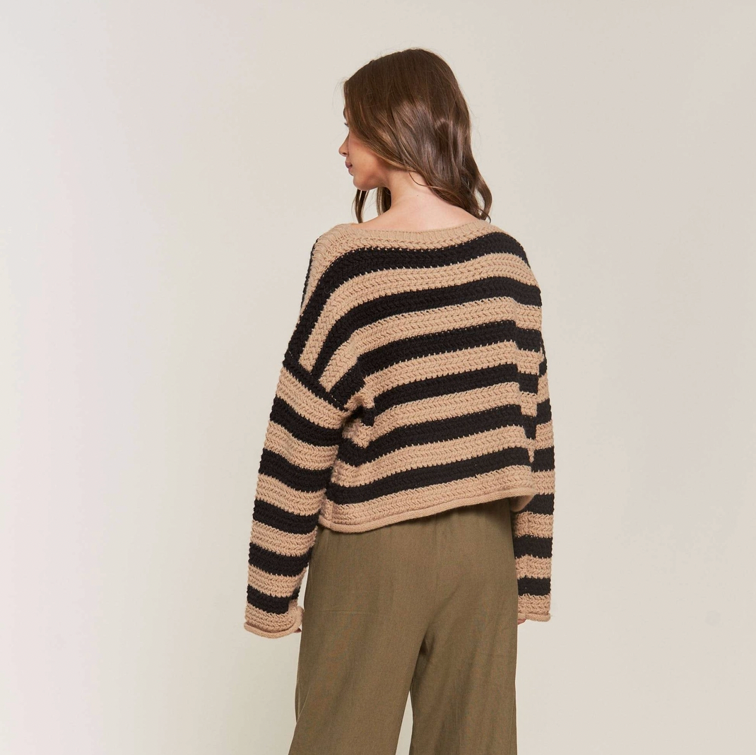 Striped Mocha/Black Knit Sweater