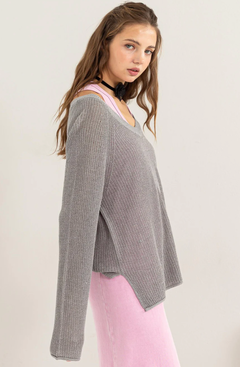 Grey Let It Dawn Oversized Sweater
