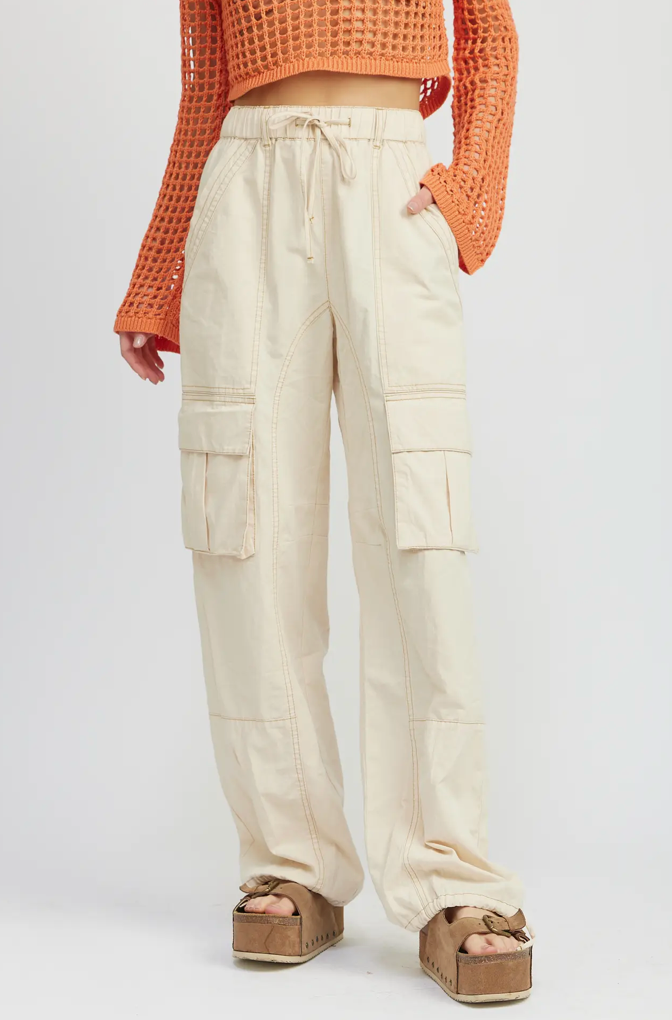 Vanilla Cargo Pants with Drawstrings