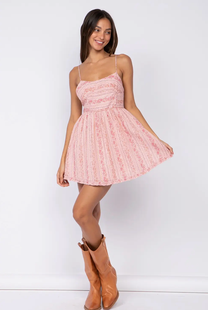 Pink Boho Striped Mini Dress