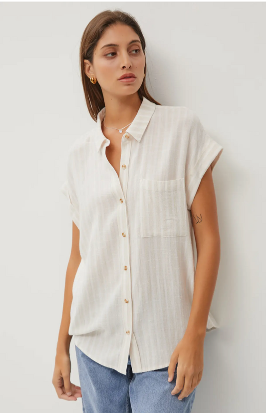 Natural Striped Short Sleeve Button Down