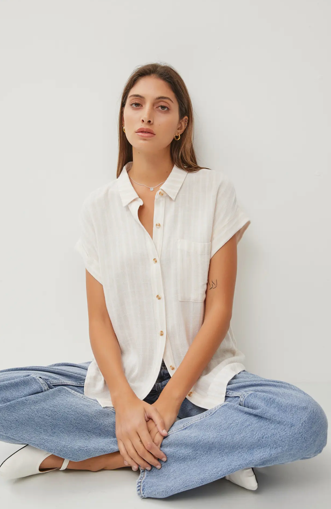 Natural Striped Short Sleeve Button Down