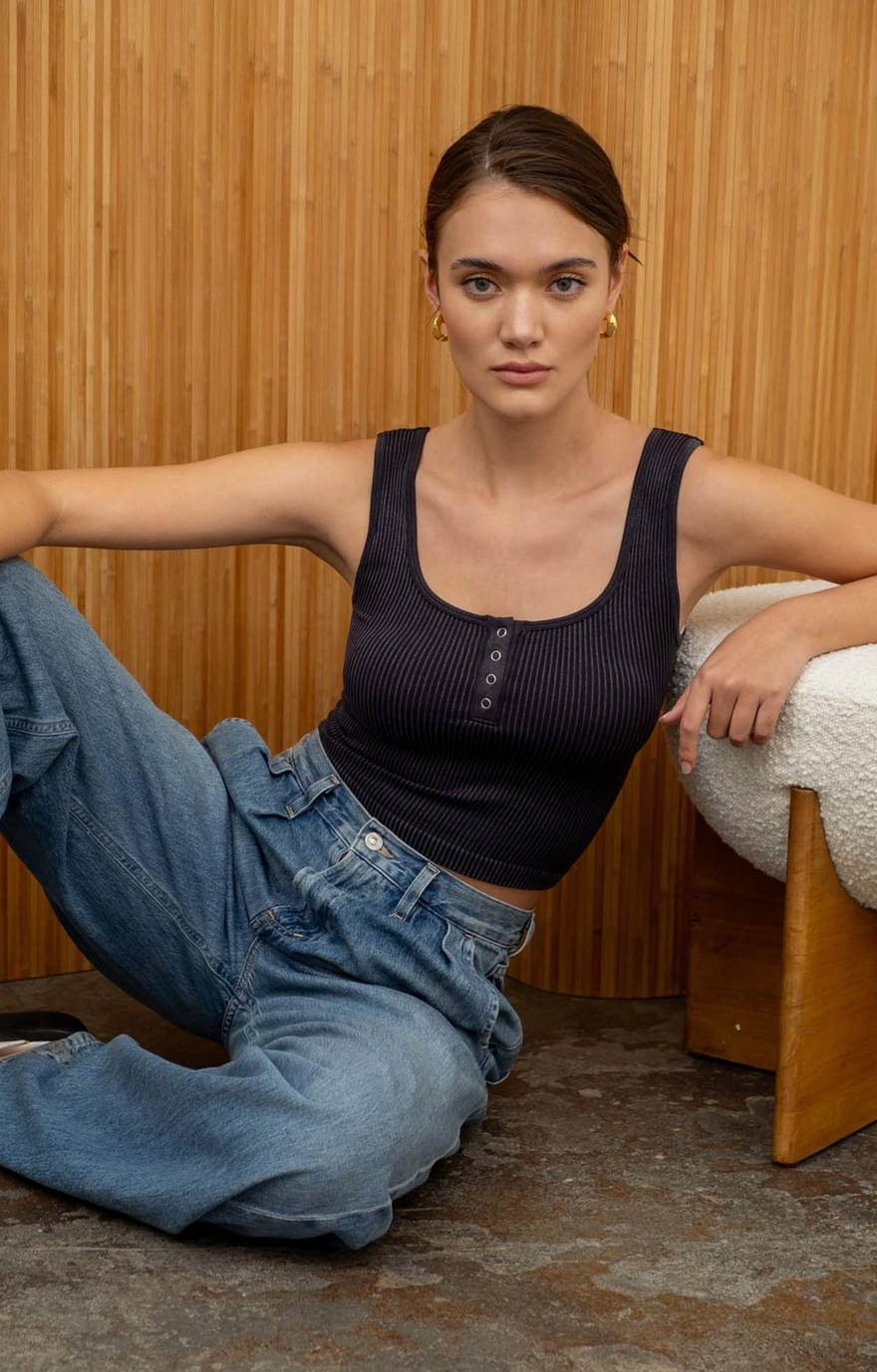 Charcoal Washed Cropped Tank