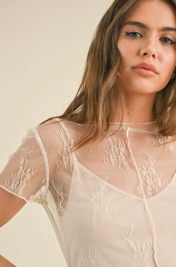 Cream Lace Short Sleeve Shirt