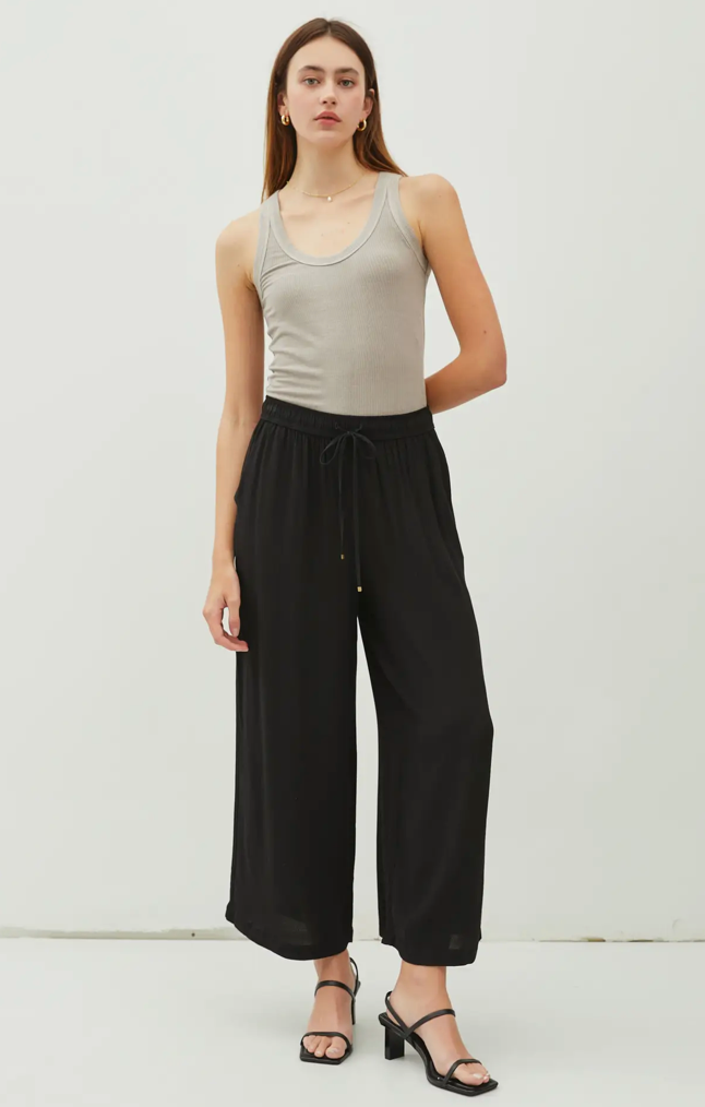 Black Drawstring Wide Leg Pants