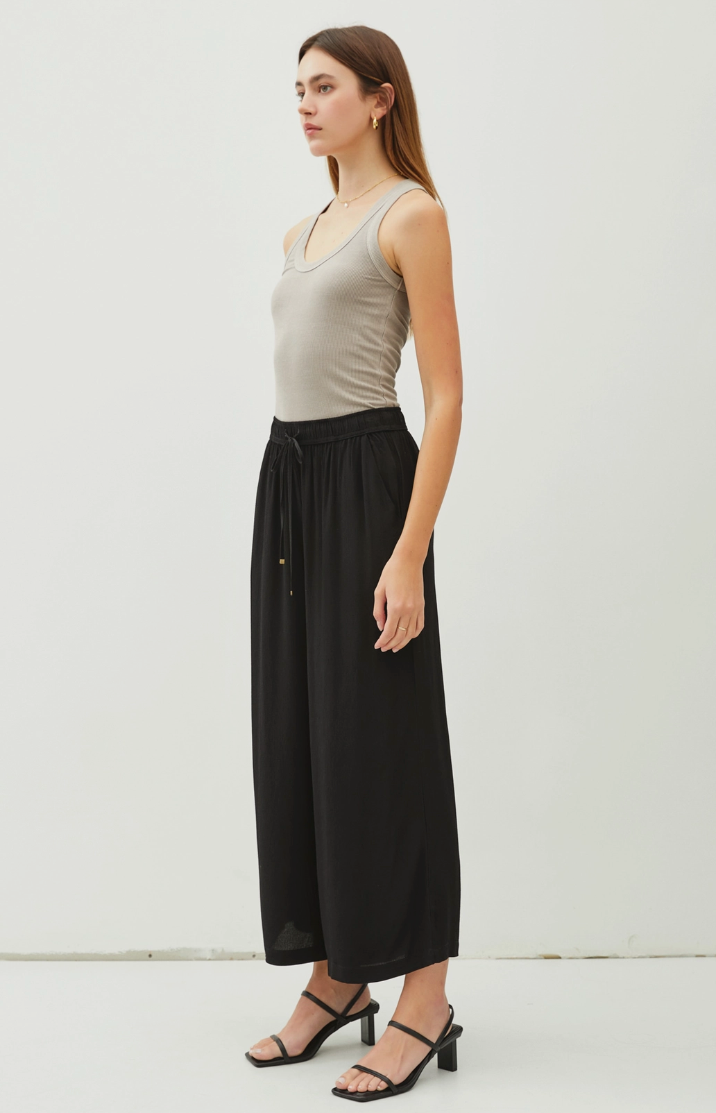 Black Drawstring Wide Leg Pants