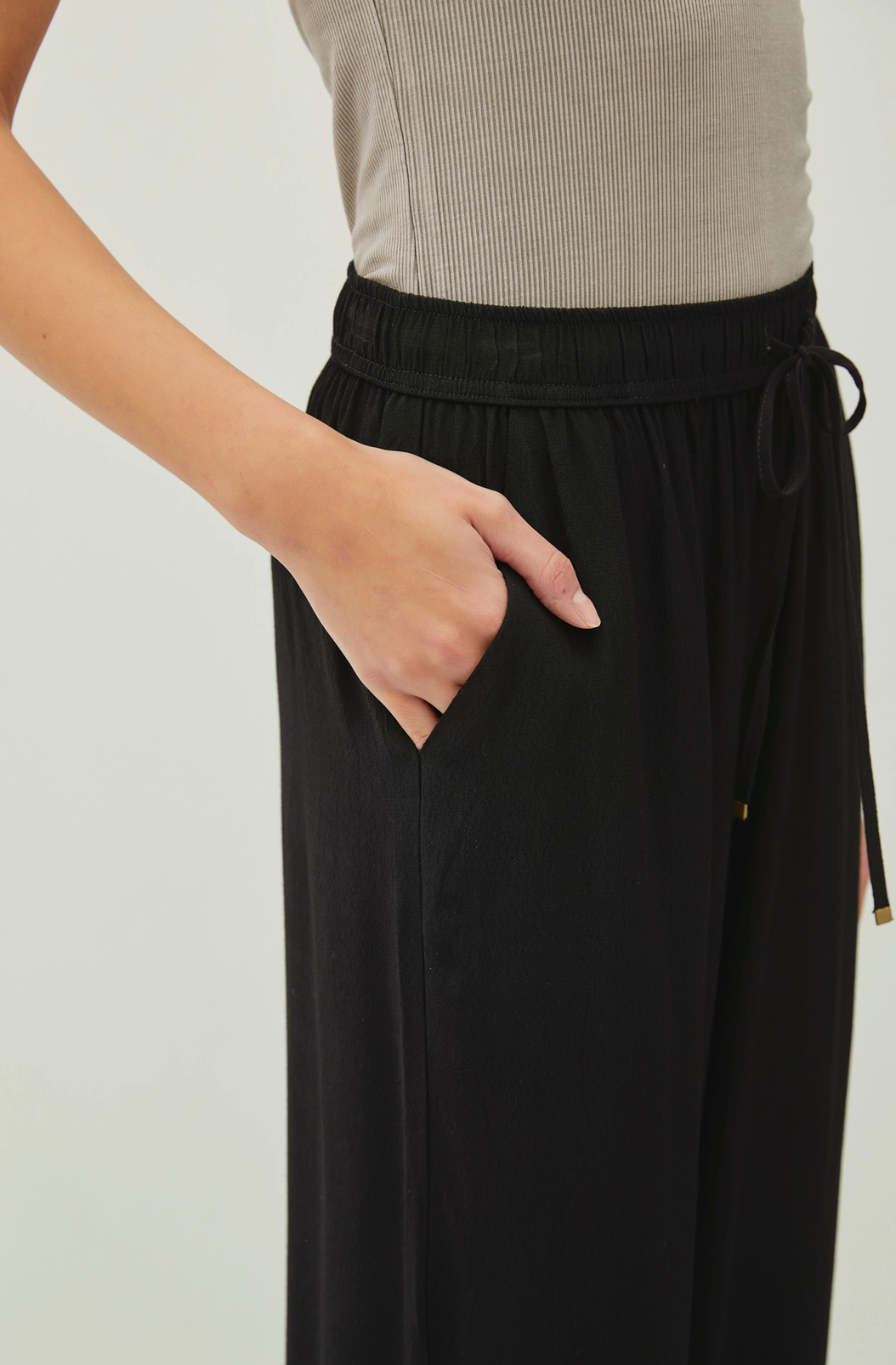 Black Drawstring Wide Leg Pants