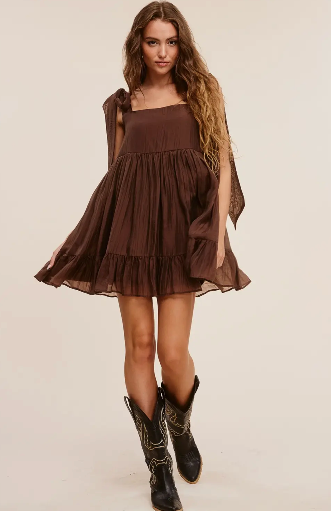 Brown Chiffon Babydoll Dress