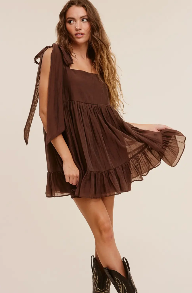 Brown Chiffon Babydoll Dress