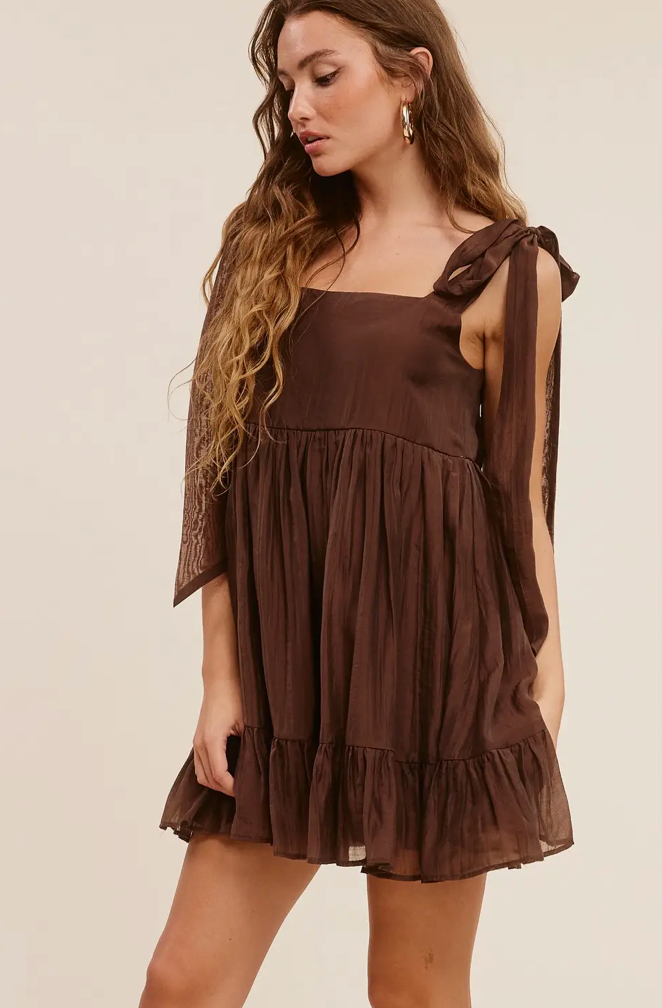 Brown Chiffon Babydoll Dress