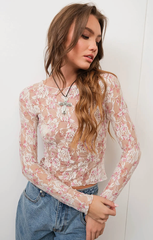 Floral Print Lace Long Sleeve