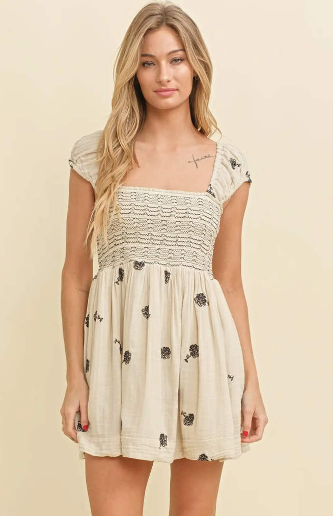 White Floral Embroidered Dress