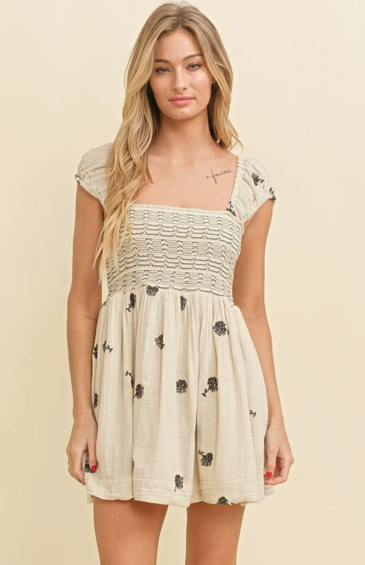 White Floral Embroidered Dress