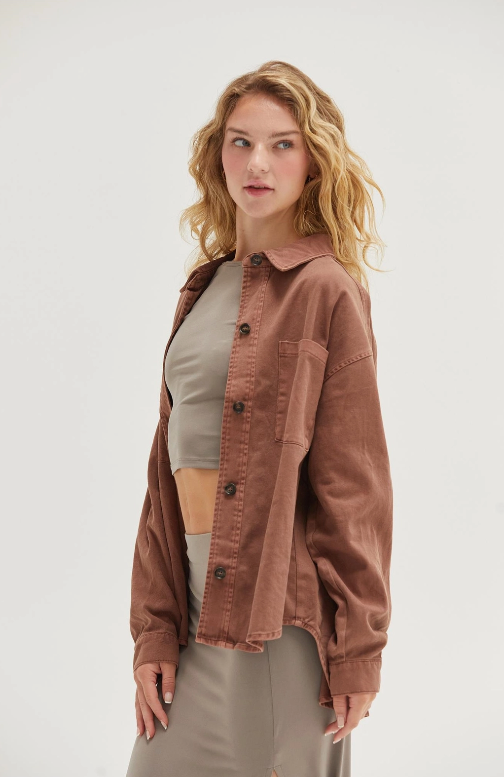 Chestnut Oversized Button Up Shacket