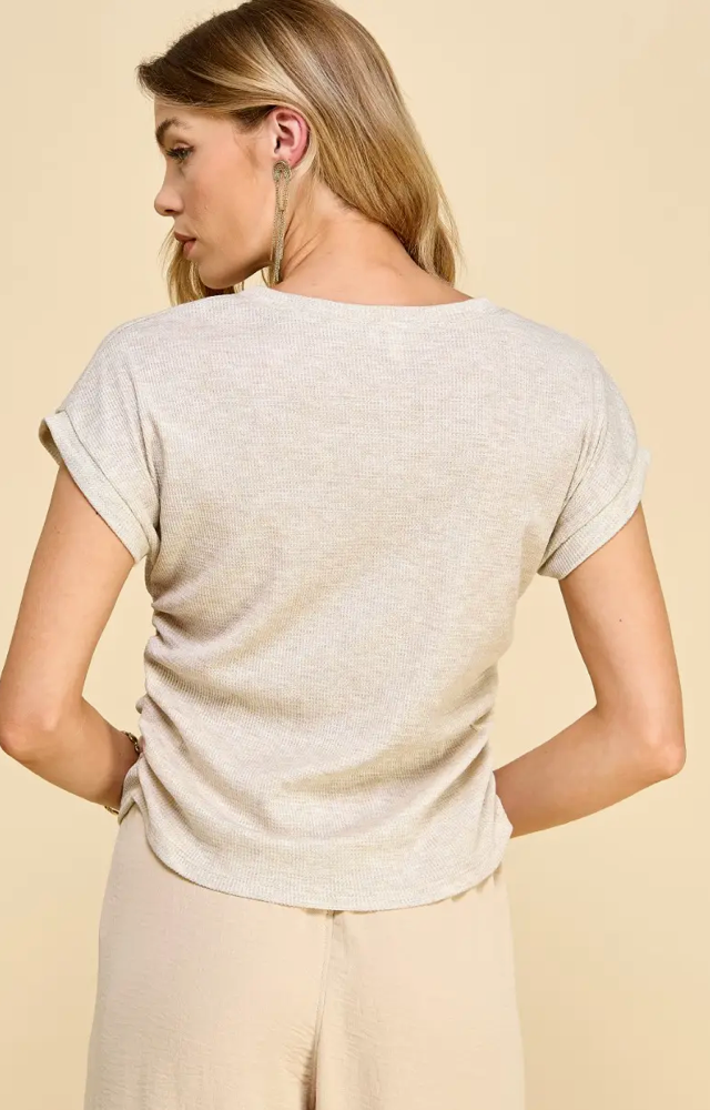 Oriana Side Ruched Tee - oatmeal