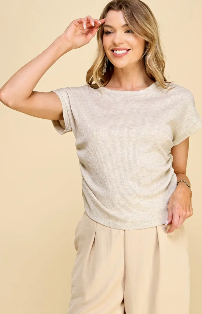 Oriana Side Ruched Tee - oatmeal