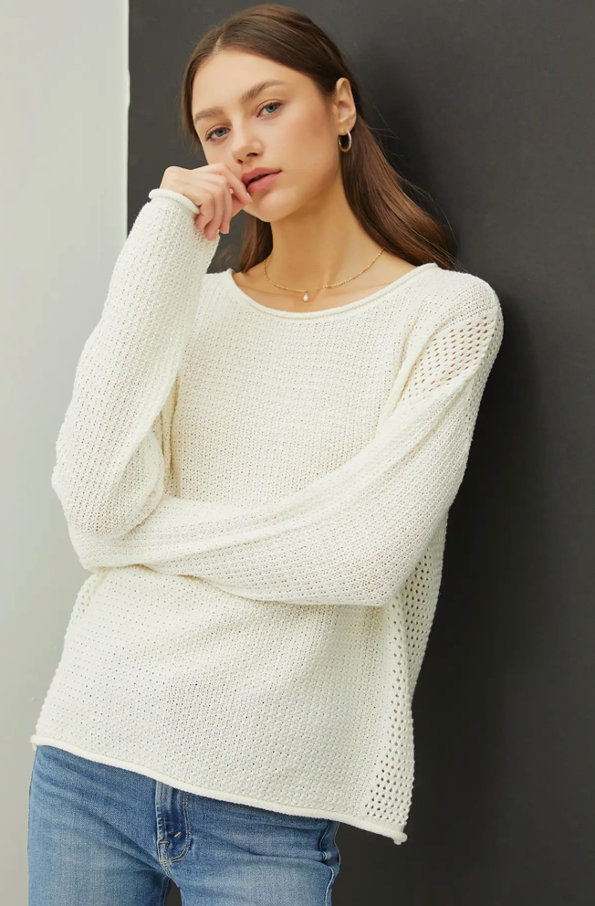 Summer Waffle Knit Sweater Ivory