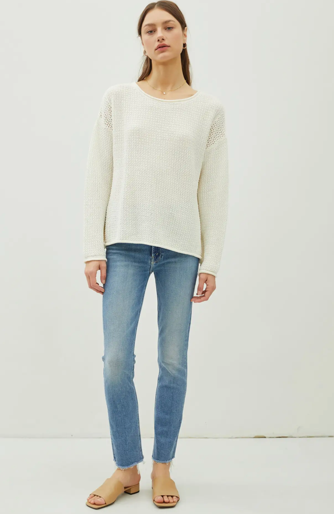 Summer Waffle Knit Sweater Ivory