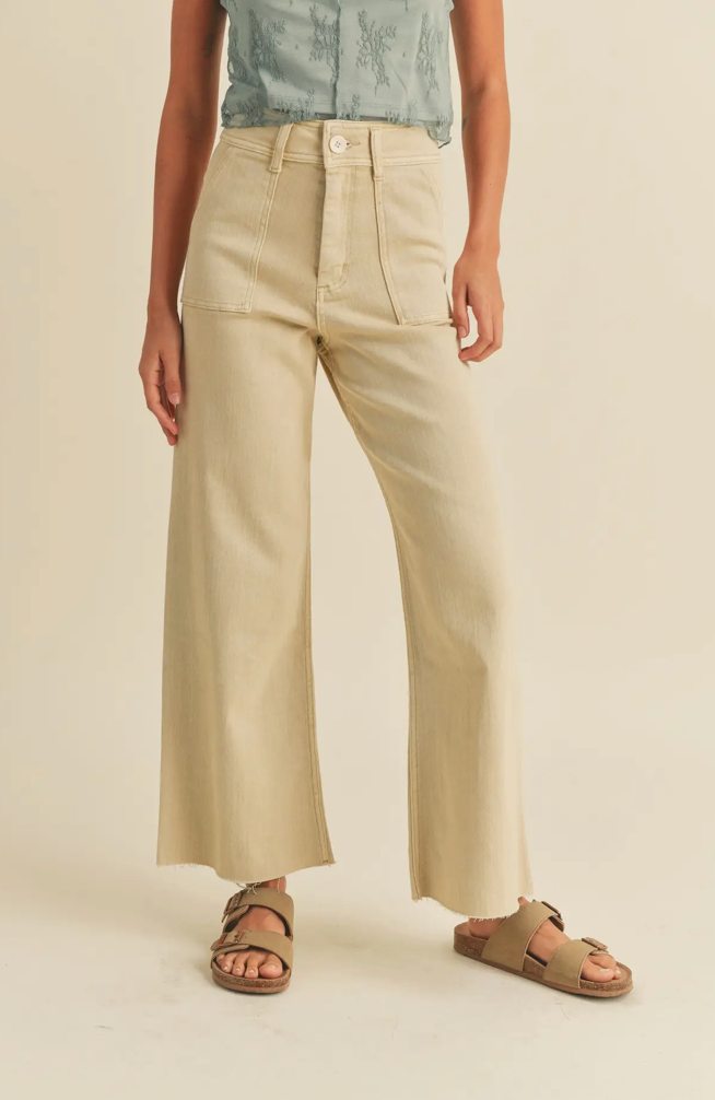 Cotton Stretch Wide Leg Pants Beige