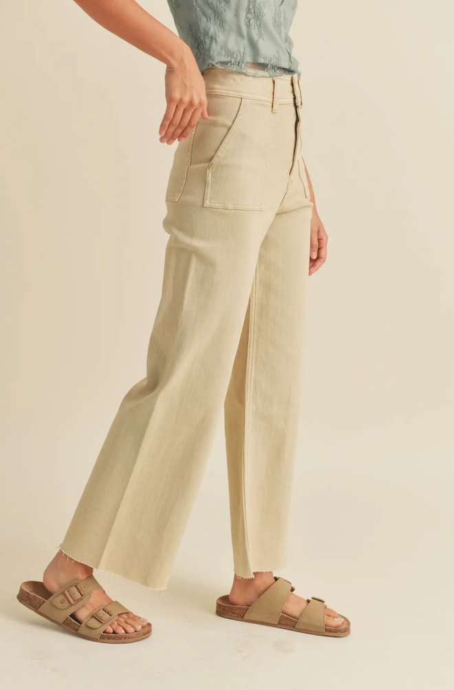 Cotton Stretch Wide Leg Pants Beige