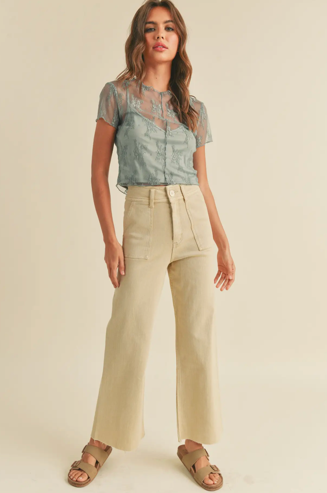 Cotton Stretch Wide Leg Pants Beige