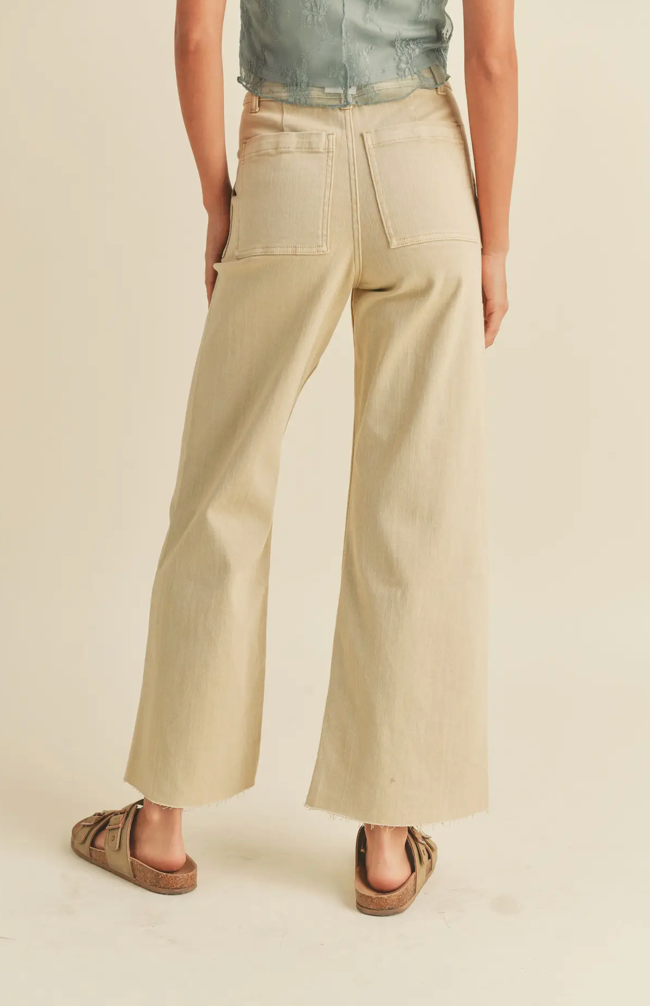 Cotton Stretch Wide Leg Pants Beige