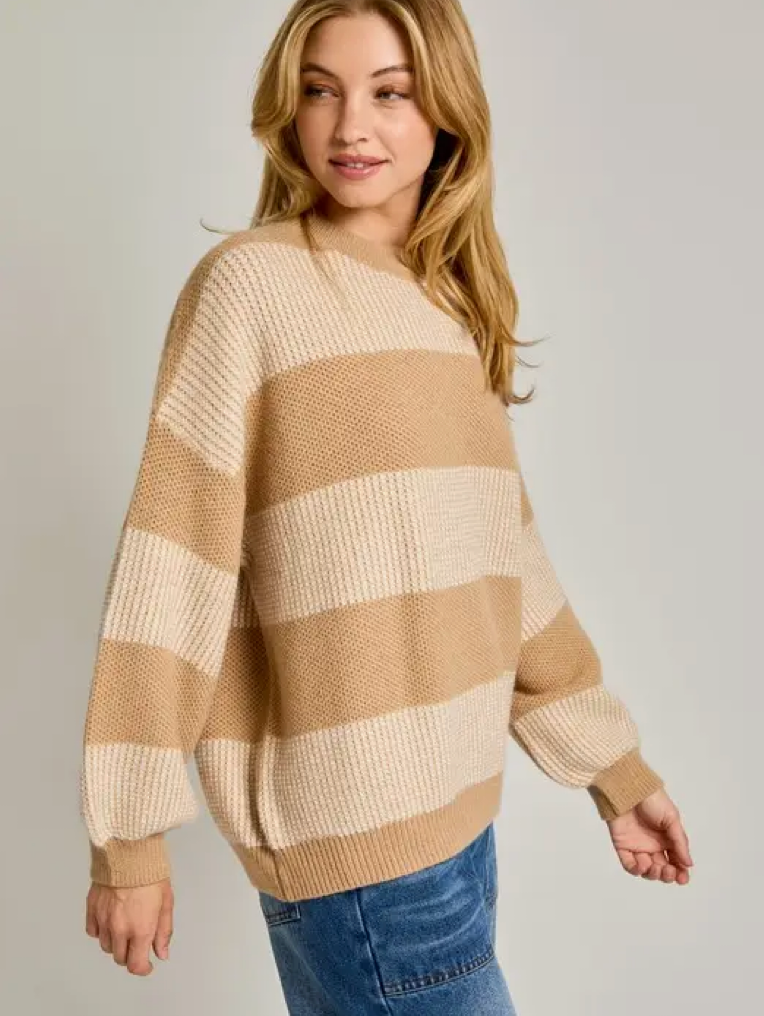 Crewneck Two Toned Striped Sweater