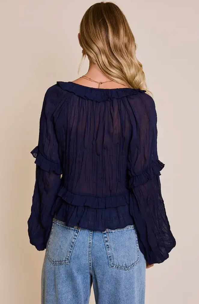 Navy Ruffle Blouse