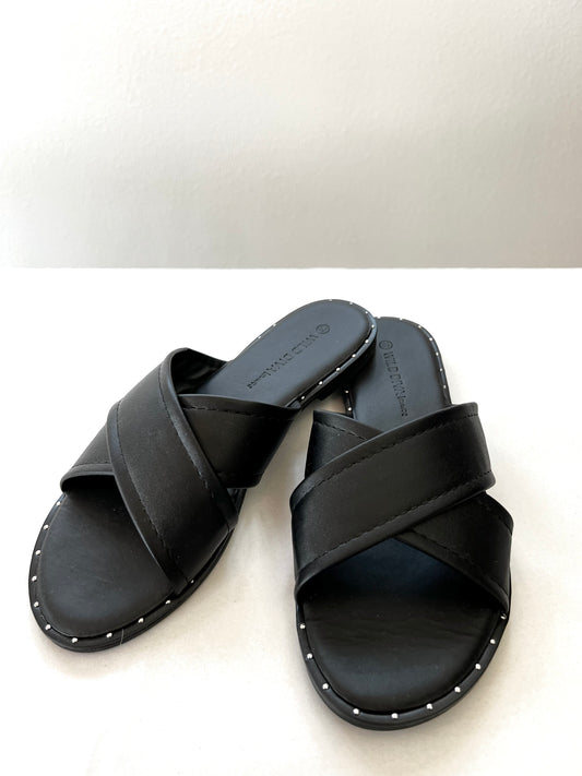 Black Studded CrissCross Band Sandal