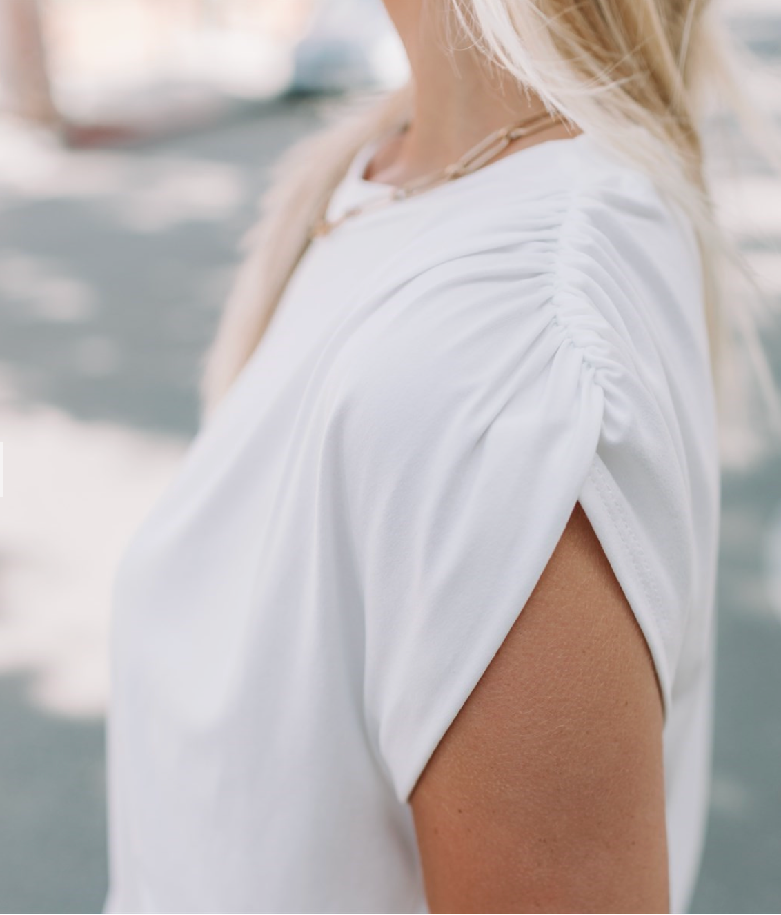 White Ruched Shoulder tee